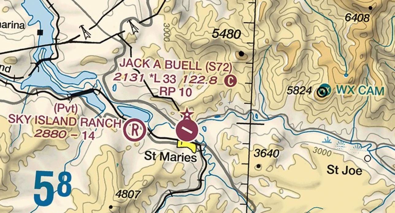 Great Falls sectional chart around Jack A Buell Airport (S72), St. Maries